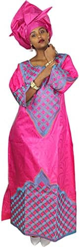 فستان افريقي للنساء بكم 3/4 وقماش بازن غير مطاطي للزفاف مع وشاح من تيدويرسا