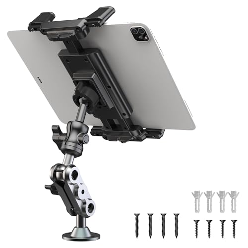 WUITIN Aluminum Heavy Duty Drill Base Tablet Holder Car Mount Dashboard, 360° Adjustable 2-Stage Stand for 4.7-12.9' iPad Pro/Air/Mini/Samsung Galaxy Tab, for Car Truck Wall Desk Commercial Vehicle