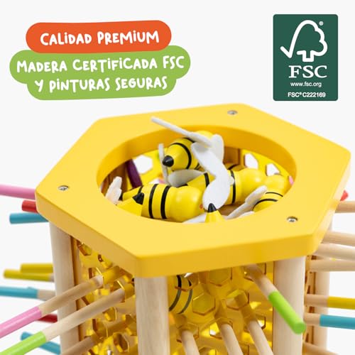 Miniatura 7 de Nene Toys Beefall, Juego Montessori 4-En-1 Para Niños 3-9 Años - Juguete Educativo De Madera Con Colmena, 12 Abejas, Palitos De Colores, Dados Y Cartas - Juego Familiar Para El Desarrollo Cognitivo