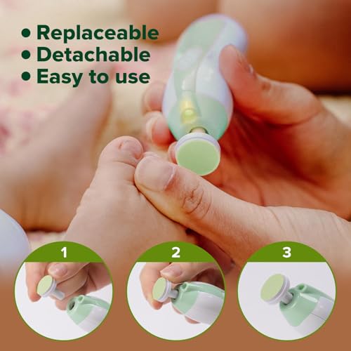 haakaa Baby Nail Trimmer Replacement Pads Electric Baby Nail Grinding Heads for Standard Electric Kid Nail Trimmer Suits to Newborn Infant Toddler 4pcs-Meadow - Image 3