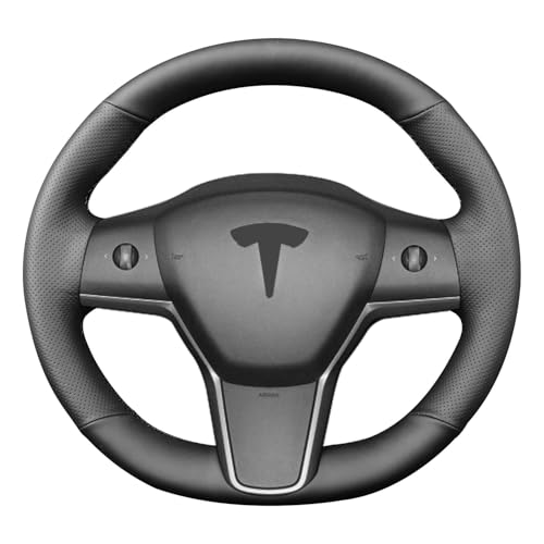 Yeolpise Hand Sewn Steering Wheel Cover Fit for Tesla Model 3 2017-2023/Model Y 2020-2023 Non-Slip Breathable Microfiber Leather Steering Wheel Cover On Wrap Car Interior Accessories