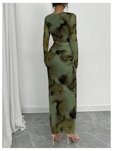 Milumia Women's Tie Dye Long Sleeve Bodycon Maxi Dress Crewneck Mesh Long Dresses3