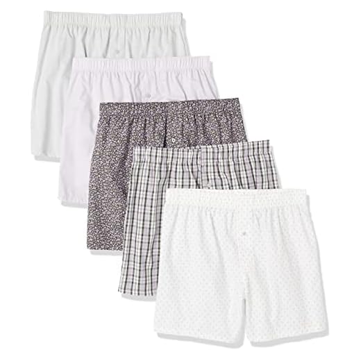 Amazon Essentials Men's Woven Cotton Boxer Short Underwear (Available in Big & Tall), Pack of 5, Lilac, Mixed Print, Medium