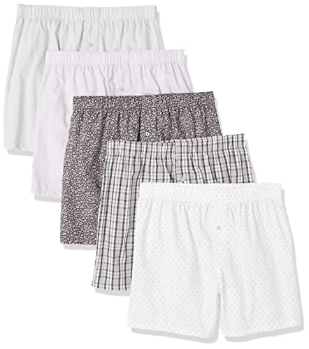 Amazon Essentials Men's Woven Cotton Boxer Short, Pack of 5, Lilac, Mixed Print, Large
