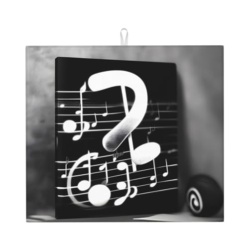 Alfombrilla Escurreplatos Impresión De Notas Musicales En White Y Negro Escurridor Estera De Secado Plegable Enrollable Tapete Escurridor, para Fruta, Vajilla, Encimera De Cocina, 41x46cm