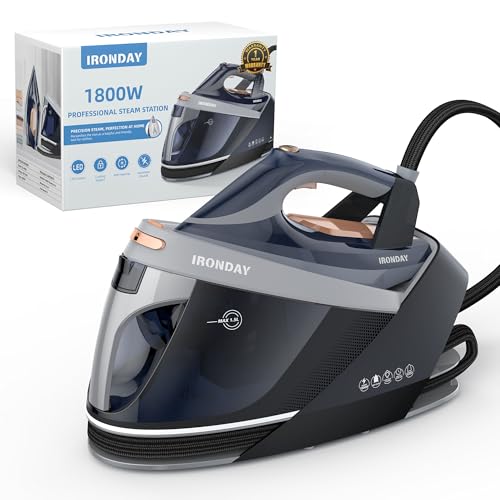 IRONDAY 1800W Steam Station for Clothes with LED Screen, Self-clean, Anti-drip, 50.72oz Removable...