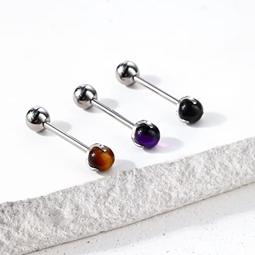 Cm Crareesi Mania Titanium Tongue Rings 14G Amethyst Tongue Piercing Jewelry Solid G23 Titanium Nipple Tongue Ring 16Mm Natural Stone Tongue Barbells For Women #TOP4