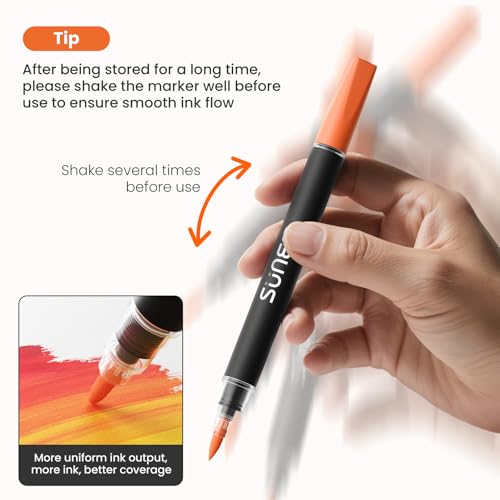 SUNEE Acrylstifte Set, 30 Farben Dual Tip Acrylic Marker Stifte mit Bullet und Pinselspitze, Acrylmarker für Stein wasserfeste, Holz, Leinwand, Glas, DIY-Basteln, Erwachsene und Kinder