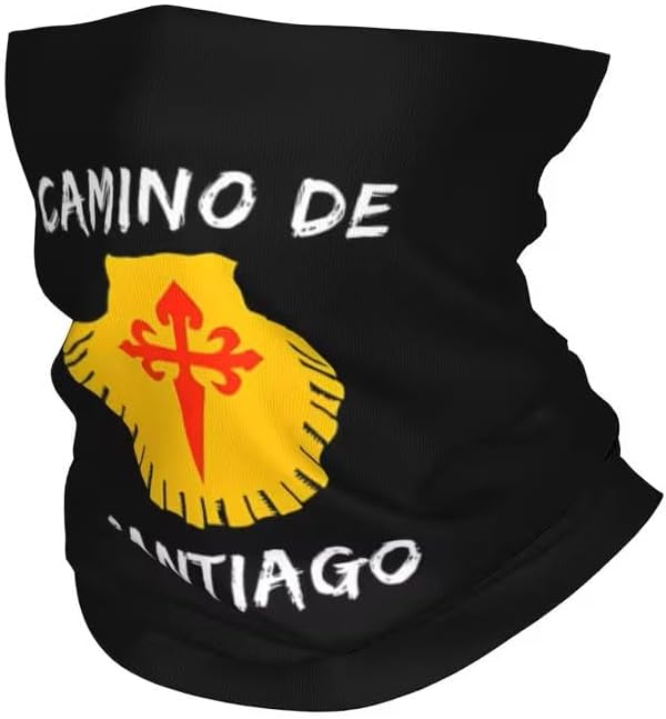 Jakobsweg Camino de Santiago Multifunctional Scarf Seamless Tubular Scarf with Santiago Cross and Shell Black 50 x 50 cm