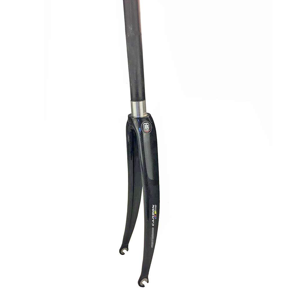 AZQOHMIS Bike Suspension Fork,700C Bicycle Front Fork, Full Carbon Fiber Road Bike Fork/Hard Fork/Upper Tube 28.6mm*300mm Straight Tube/Opening 100MM/3K Carbon Pattern/Bright