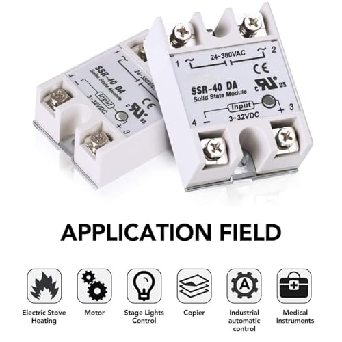 SSR-40DA Solid State Relais Binghe SSR-40DA Halbleiterrelais, SSR Relais, SSR 40DA Einphasen-Halbleiterrelais Eingang 3-32V DC Ausgang 24-380V AC Für Temperaturkontrolle