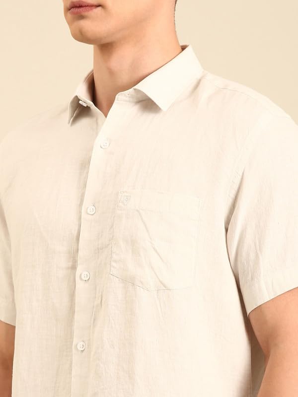 Image of Linen Club Men's Linen Rich Printed Contemporary Fit Half Sleeve Casual Shirt