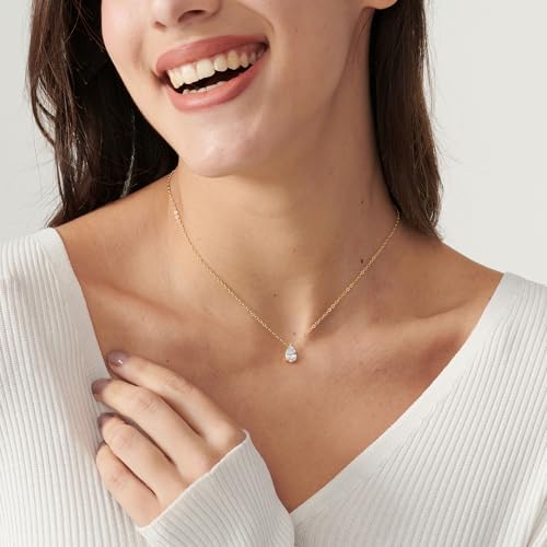 Dainty Gold Necklace-14k Gold Plated Solitaire Cubic Zirconia Necklaces Tiny Round Teardrop CZ Layered Necklaces Dainty Butterfly Leaf Flower Necklace for Women 16.5”+2”2