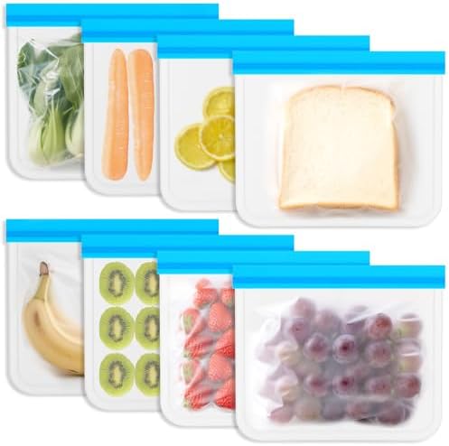 Reusable Food Storage Bags - 8 Pack Sandwich Bag Freezer Bags - Extra Thick Preservation Bags, Leakproof Silicone Bag for Meal Prep, Kitchen Organization