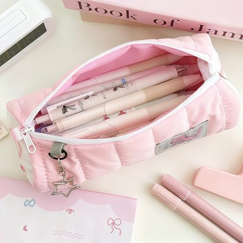 Image of Cute Pouch Cat Design Pink Zipper Case, Stationery Pouch for Girls, Portable Organizer Bag for School Supplies, Stylish Cosmetic Holder