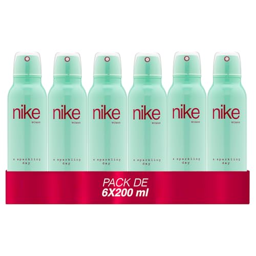 NIKE - A Sparkling Day Pack de 6 x 200 ml, Desodorante Mujer Spray, Desodorante Antimanchas para Todo Tipo de Piel, 0% Sales de Aluminio, Larga Duración, Fragancia Floral Oriental