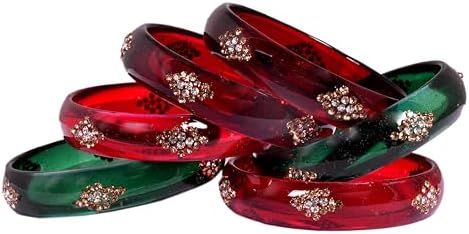 Swara Creations Glass bangles Kada set/Red Green Mehrun color for women (set of 6)