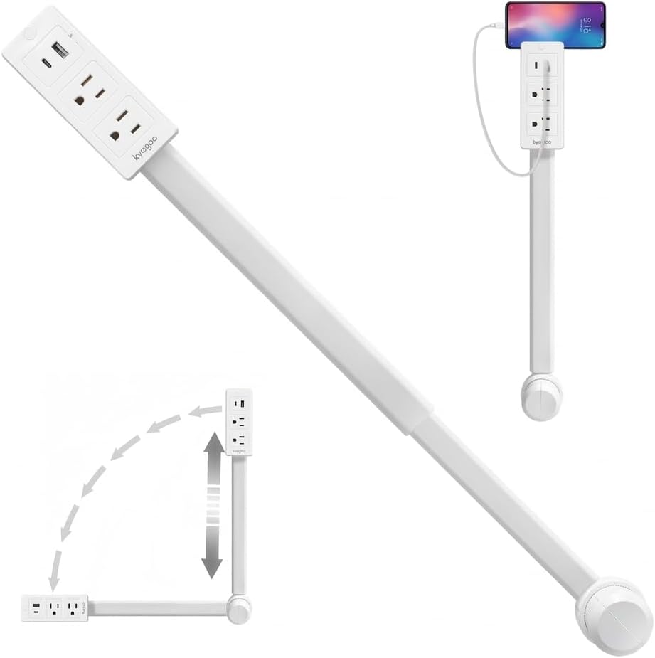 Outlet Extender Stick - 180° Rotating Wall Outlet Extender with USB-C, USB-A & 2 AC Outlets, Extendable Power Socket Expander, Behind Couch Plug Extension for Desks & Hard-to-Reach Outlets