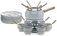 Excelsa Convivio Servizio Fonduta 28 Pezzi, Casseruola Smaltata Con Manico In Legno