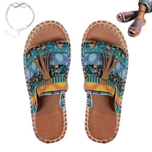Lorraines Casual Orthopedic Sandals Boho, Women's Rainbow Colorful Flat Sandals, Boho Sandals for Women 2025, with Tassel Decoration