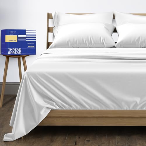 Image of THREAD SPREAD Egyptian Cotton Sheets Queen Size - 1000 Series High Thread Count Cotton Queen Sheet Set (6 PC, White), 16 inch Snug Fit Deep Pocket, Cooling, Sateen Weave, Ultra-Soft Hotel Luxury Sheets