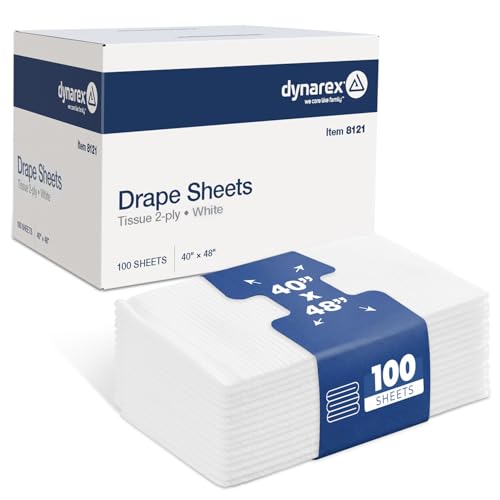 Image of Dynarex Disposable Drape Sheets - 40 inch x 48 inch (Case of 100), White, 2-Ply Tissue Paper for Patient Privacy, Exams, and Procedures