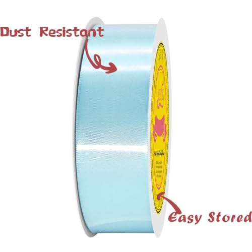 Image of Double Face Light Blue Satin Ribbon 1-1 /2 inch X 50 Yards Polyester MLight Blue Ribbon for Gift Wrapping Very Suitable for Weddings Party Hair Bow Invitation Decorations and More