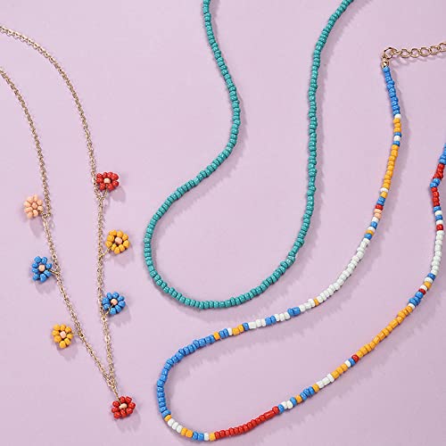 Collier perles de riz ethnique et chaîne de clavicule fleur pour femme