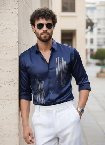 Image of IndoPrimo Men's Stylish Satin Shirt for Party and Casual Wear - Exclusive Designer Full Sleeve Shirt for Men - Pilar