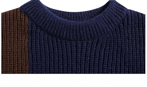 Men's Round Neck Warm Contrast Color Sweater Long Sleeve Casual Retro Loose Knit Sweater4