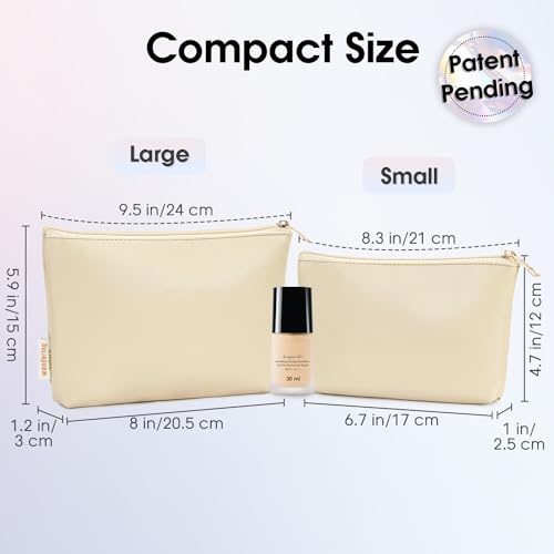 Small Makeup Bag 2 Pack for Handbag and Purse - Vegan Leather Cosmetic Pouch With Zipper for Women Beige (Patent Pending) - Image 2