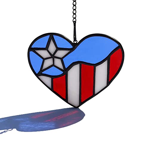 HAOSUM American Flag Heart Ornament, Tiffany Style Stained Glass Window Hanging, Patriotic Decor, Birthday Gift for Veteran, Men Father Grandpa Grandma -  HAOSUM ART FACTORY