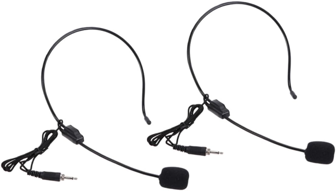 2pcs Headset Microphone Wired Over Ear Headphones Noise Reduction Headphones Wearable Microphone Headphones Over Ear Noise Cancelling Earhook Speaker Microphone Plastic Black
