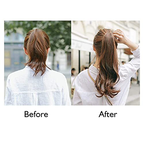 Image of Women Ponytail Hair Extension 20 Inch Step Cutting Curly Brown Highlight Hair Pieces for Women Party /Halloween /Christmas