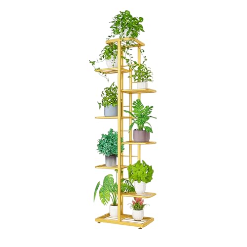 Image of Metal Touch Multi-Tiered Metal Flower Pot Stand - Indoor 6 Layer Tier Iron Plant Pot Display Plant Pot Holder Tall Plant Flower Shelf for Living Room Balcony Living room & Court Garden (Gold with 9 Pot)