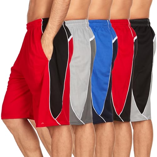DARESAY Mens Athletic Shorts with Pockets, Workout Active Performance Shorts - 5 Pack