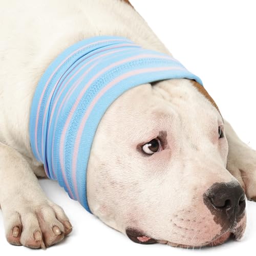 Image of Nanaki Calming Hoodie Dog Grooming Ear Cover Anxiety Relief-No Shake Dog Ear Wrap Hematoma, Striped Head Wrap Snoods for Noise Protection, Bath, Fireworks, Thunderstorm, Blow Drying, Warm-Keeping