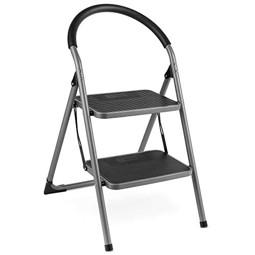 VonHaus 2 Step Ladder, Steel, Folding, 150KG Capacity