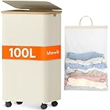 Lifewit 100L Cesto Ropa Sucia con Tapa y Ruedas, Blanco
