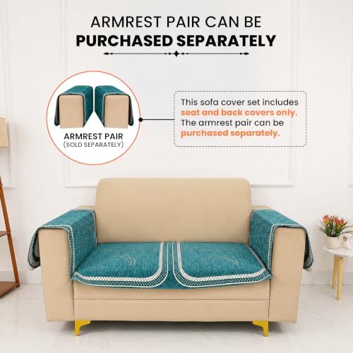 Image of Homerz Premium Chenille Fabric Sofa Cover | Soft, Durable & Dustproof | Decorative Couch Cover (Ghoomar Teal, 2 Seater, Only Seat Cover)