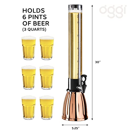 OGGI Beer Tower 3L/100oz - Beverage Dispenser with Spigot & Ice Tube, Margarita Tower, Mimosa Tower, Perfect Drink Dispensers for Parties, Drink Tower, Holds 6 Pints of Beer - Copper by Oggi - Image 3