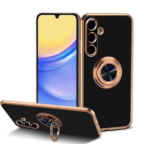 #Commissioniguadagnate<br>Custodia per Samsung Galaxy A15 5G 360°Ring Supporto Magnetico per Auto Silicone TPU Placcatura Phnom Penh Antiurto Antigraffio Fotocamera Protezione Cover per Samsung Galaxy A15 5G - Nero