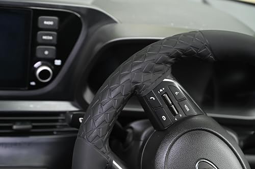 Image of Leather 25CM Universal Fit Car Steering Wheel Cover, Elastic Breathable and Odorless (Black-3)