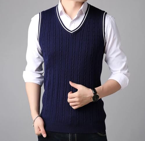 Men’S Classic Slim Fit V-Neck Knitted Sweater Vest Solid Spliced Sleeveless Knitwear Pullover Tank Top 6