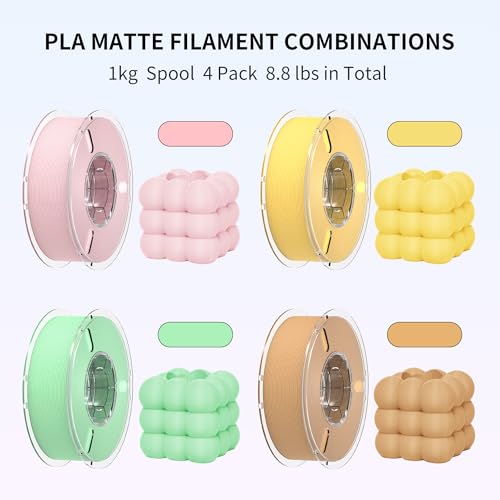 Image of RAMBERY Matte PLA 3D Printer Filament Bundle 4KG, Neatly Wound PLA Filament 1.75mm, Dimensional Accuracy + /- 0.02mm, 1kg(2.2lb) X4PCS, Cherry Pink /Banana Yellow /Mint Green /Desert Yellow