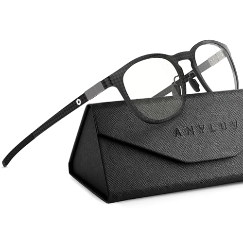 Image of ANYLUV Blue Light Glasses Men, Vintage Round Carbon Fiber Eyewear, Lightweight Mens Computer Gaming Glasses, Anti Eyestrain