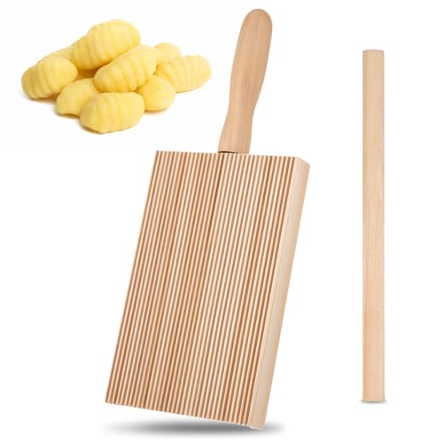 JIYIN Gnocchi Brett mit Griff, Nudelbrett mit Holzstäbchen Gnocchi Brett Küche Werkzeug für Herstellung von Gnocchi in Nudelform