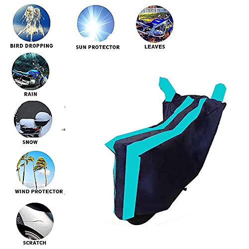 Image of Auto Pearl Water Resistant Cyan Blue 3Strip Bike Body Cover With Mirror Pockets Buckle Belt For Honda Activa 125