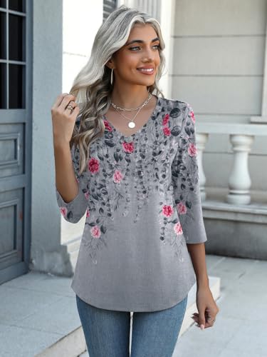 Image of Zeagoo Womens Blouse Casual 3 /4 Length Sleeve V Neck Basic T-Shirts Spring Summer Cute Tunic Tops Business Work Tees