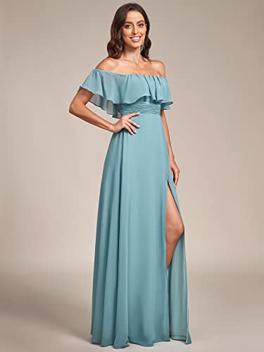 Image of Ever-Pretty Women's Summer Off The Shoulder Flowy Chiffon Formal Wedding Guest Dresses Maxi Side Split Beach Bridesmaid Dress